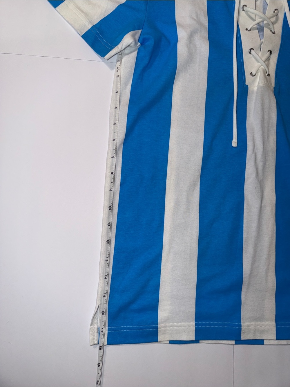 PINK Victoria's Secret Light Blue & White Striped Lace-Up Tee - Picture 5 of 5